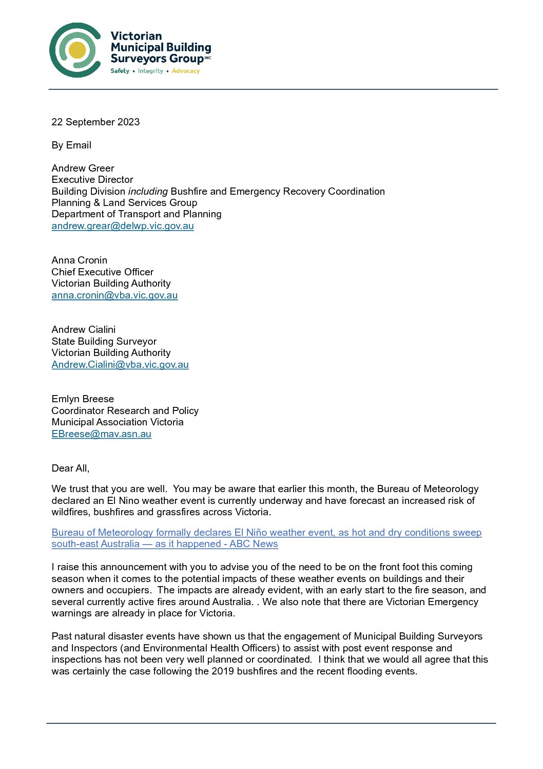 20230922 El Nino Lettter   DTP VBA MAV